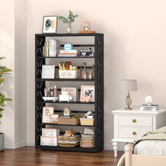 SteeLoong Metal Bookshelf,5 Tier Wide Bookcase with Adjustable Shelves,Black Book Shelf with Bookends,Large Display Shelves for Living Room,Home Office, Library
