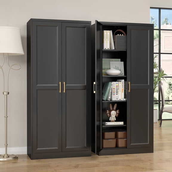 SteeLoong Metal Kitchen Pantry Cabinet,71"H Modern Storage Cabinet with 2 Doors and Adjustable Shelves,Pantry Cupboard with 2 Gold Handles