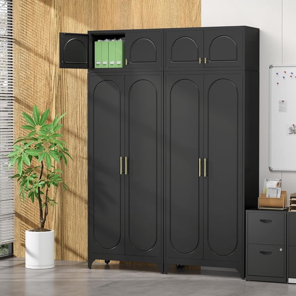 SteeLoong Metal Storage Cabinet and Wall Upper Storage Cabinet,90Inch White Kitchen Pantry Cabinets with 4 Adjustable Shelves,Tall Food Cupboards for Living Room, Dining Room Office