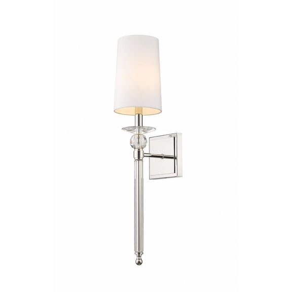Steel 1 Light Crystal Accent Wall Sconce in Classical Style with Polished Nickel Finish and White Fabric-25.5 inches H X 5.5 inches W Bailey Street