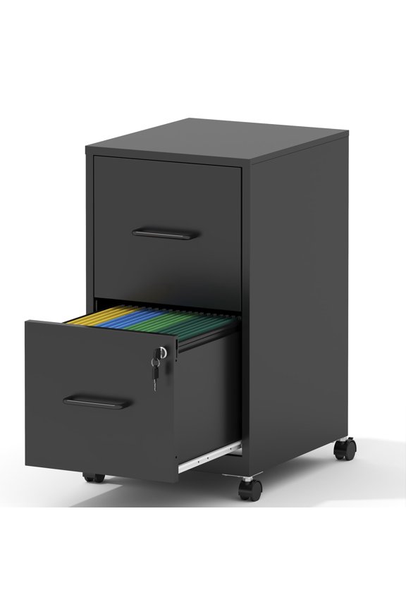Steel 2-Drawer Mobile File Cabinet with Lock, Rolling Under Desk File Cabinet for Home Office, Legal/Letter Files Storage on Wheels, Black