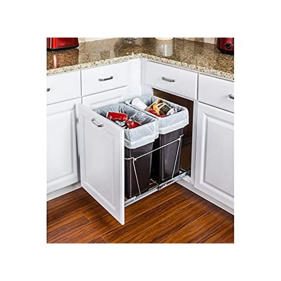 Steel 35-Quart Black Trash Can with Smooth Traction, Complete Waste Management System$$Storage