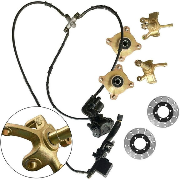 Steel 4 Stud Front Wheel Rim Hub Caliper for 125cc 150cc 200cc Quad Buggy 4 Wheeler ATV UTV DIY etc with Bearing Assembly with Steering Knuckle and Master Cylinder 2pcs Disc Disk Rotor