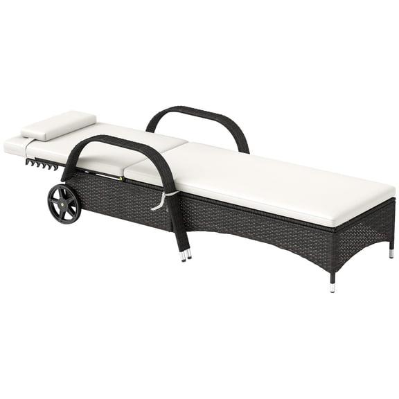 Steel 5-Position Adjustable Backrest with Wheels Outdoor Chaise Lounge Deep Coffee/Cream White Chaise Lounge