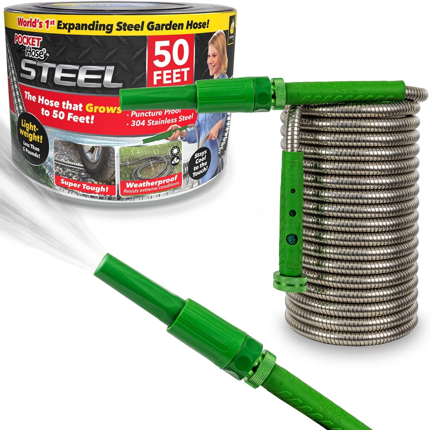 Steel 50 Ft Garden Hose, ASSEENONTV, KinkFree & PunctureProof