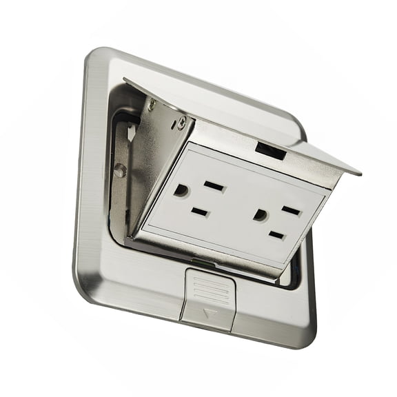 Steel 6 Outlet Floor Receptacle Strong 6 Port Floor Mounted Electrical Outlet for Modern Living Space & Work Areas
