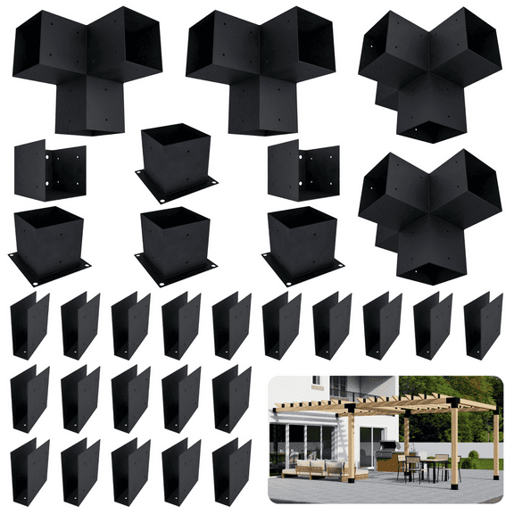 Steel 6x6 Pergola Joist Brackets for Up to 12' x 16 Patio Pergola with Roof - Modular Pergola Kit for DIY Pergola Attached to House (Wood Not Included)