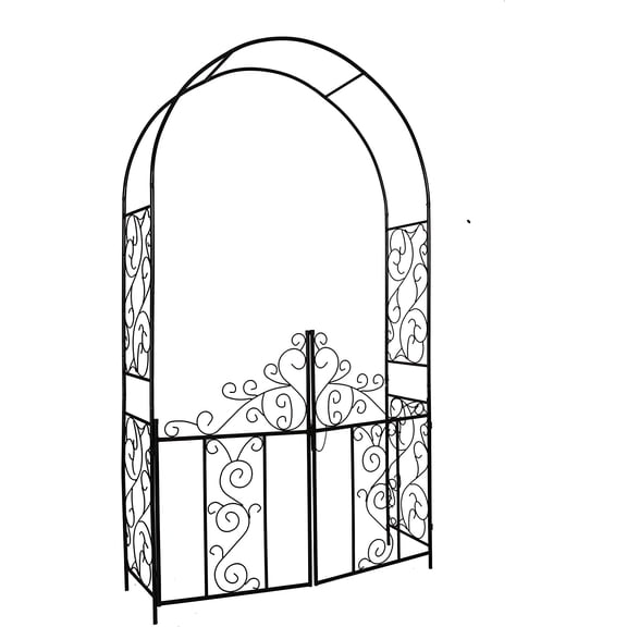 Steel 7'5'' High x 4'2'' Wide Garden Arch with Gate, Garden Arbor for Various Climbing Plant, Outdoor Garden Lawn Backyard