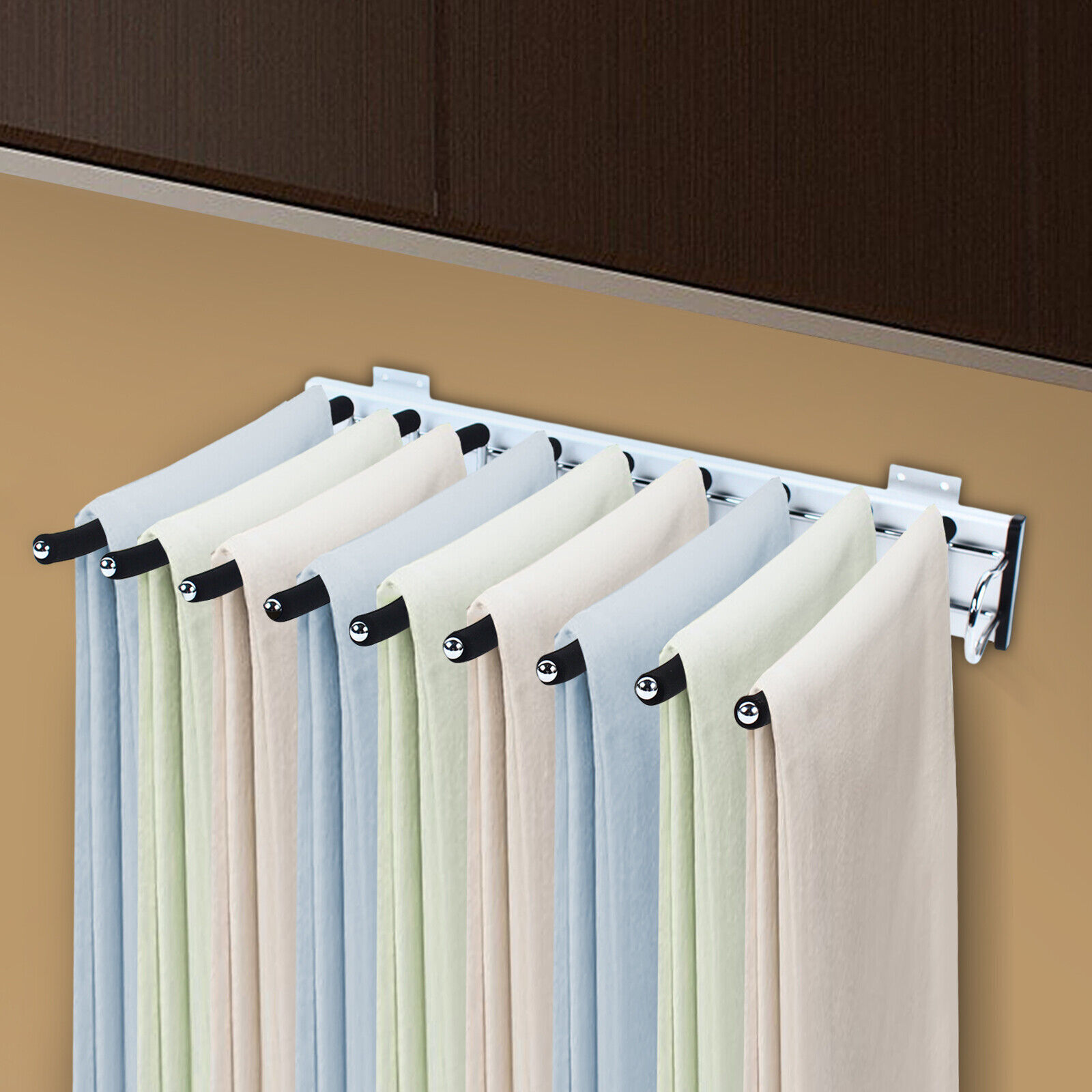 Steel 9 Arms Pull Out Pants Rack Slide Out Pants Hangers Space Saving