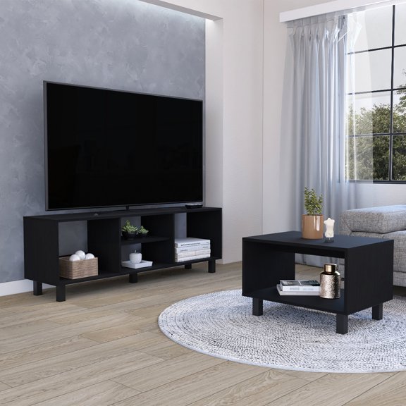 Steel - Accented Engineered Wood Duo | Fit Various TV Sizes and Provide Storage in Living Room | Experience Stable Furniture