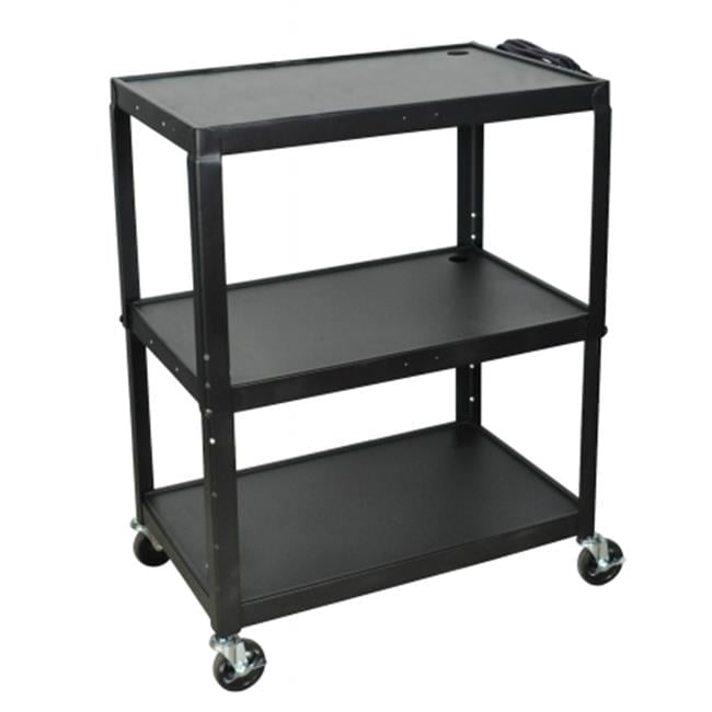Black Adjustable Steel AV Cart with Keyboard Shelf