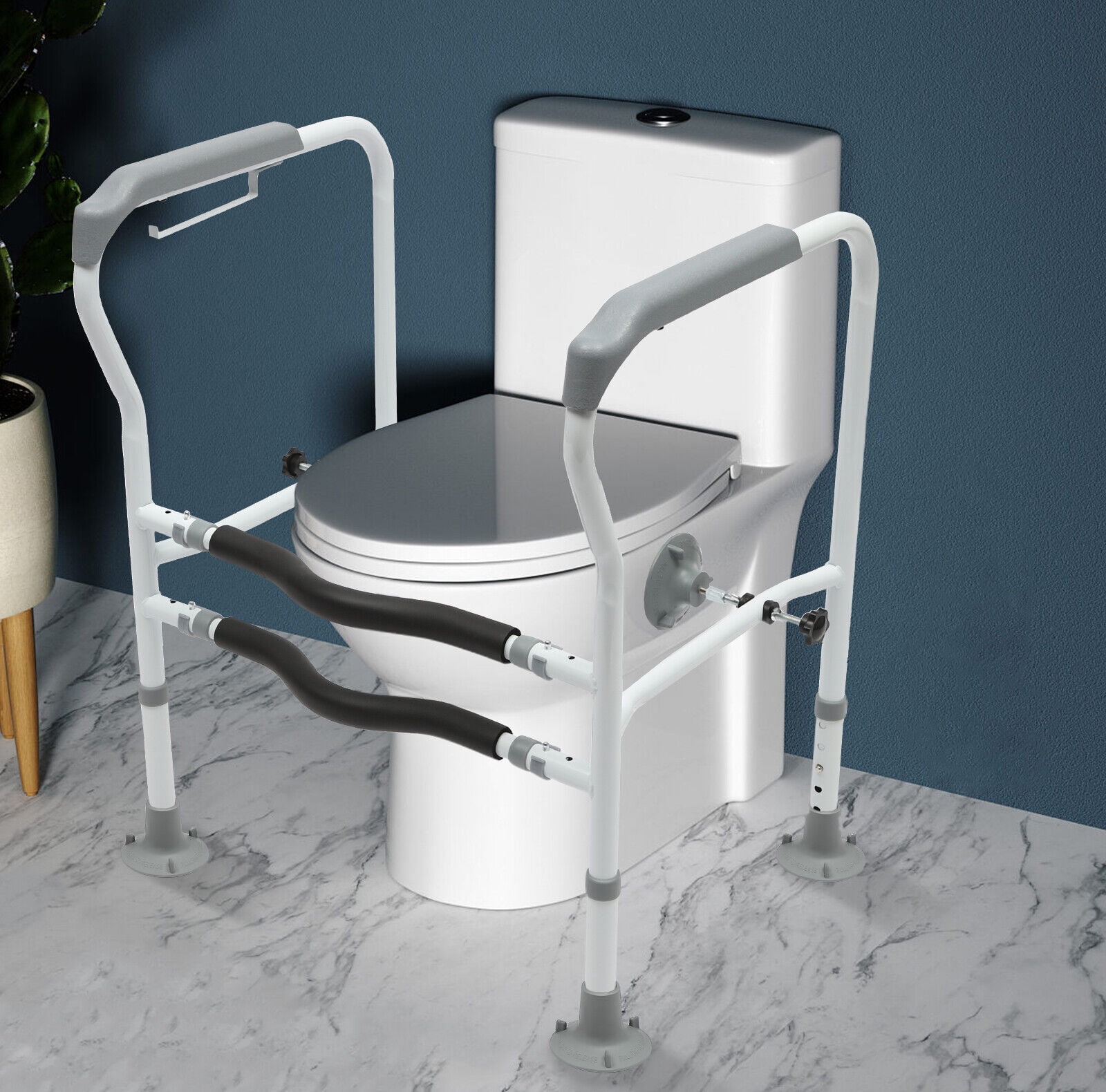 Steel Adjustable Toilet Support Frame Handrails Safety Rails, 330lbs Load Bathroom Handicap Grab Bars Rails for Seniors
