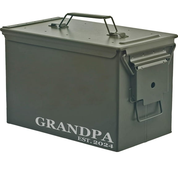 Steel Ammo Can Storage Box Ammunition Case New Grandfather Grandpa Est 2024 (50cal, Green)
