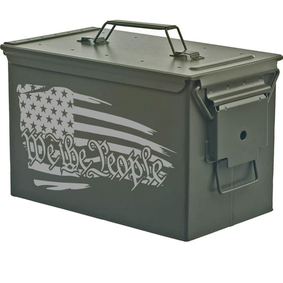 Steel Ammo Can Storage Box Ammunition Case We The People American Flag (50cal, Green)