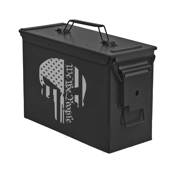 Steel Ammo Can Storage Box Ammunition Case We The People Skull American Flag (30cal, Black)