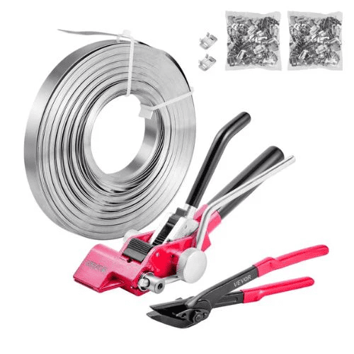 Steel Banding Strapping Kit Heavy Duty Banding Sealer Tool with 200 ft Binding Straps Manual Pallet Packaging Strapping Kit for Warehouse