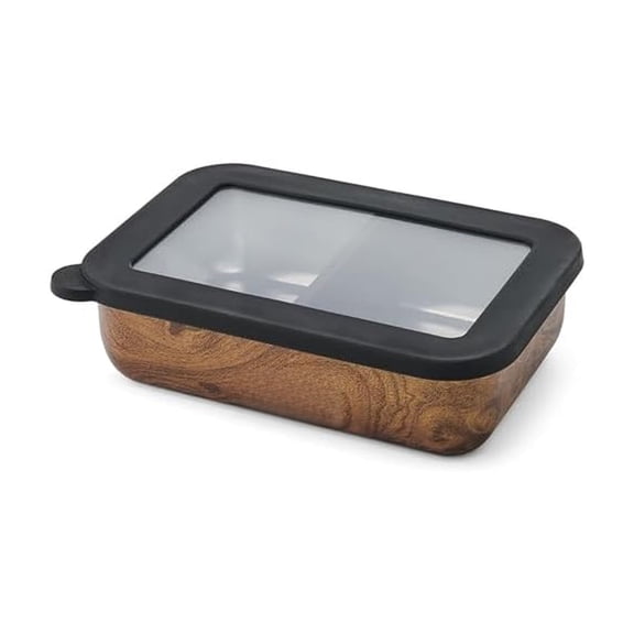 Steel Bento Box, Teakwood, Fits One Large Entree Or Small Entree And Snack, Includes Removable Divider, Leakproof, Easy to Clean, Dishwasher Safe