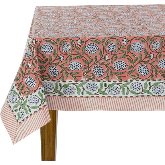 Steel Blue 60x108 Inches Rectangle 100% Cotton Hand Block Print Tablecloth Washable Halloween Thanksgiving/Christmas Parties/Wedding Use,Fall décor Farmhouse Dining Dinner Tablecloth