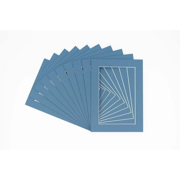 Steel Blue Acid Free 8.5x11 Picture Frame Mats with White Core Bevel Cut for 5x7 Pictures - Fits