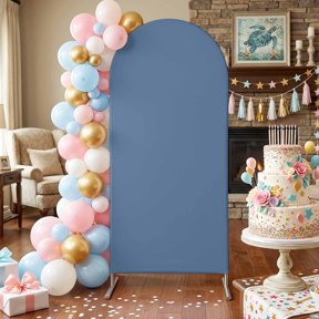 Steel Blue Arch Backdrop Covers 4 FT, Gray Blue Color Solid Background Rustic Farmhouse Stretchy Fitted Arched Stand Covers Party Arch Stand Cover Photo Booth for Wedding Birthday Decor