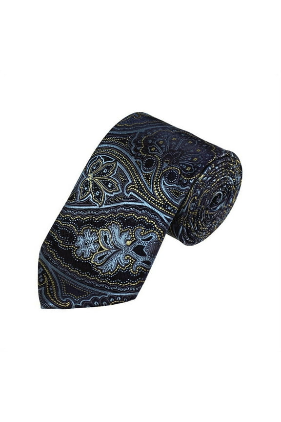 Steel Blue, Gold And Navy Paisley Woven Necktie