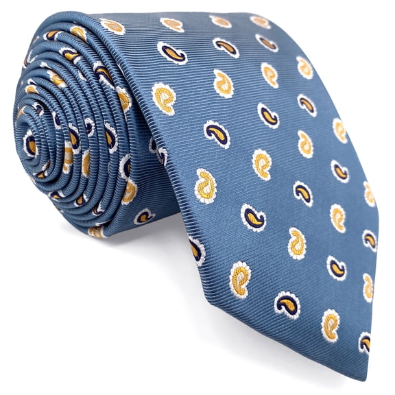 Steel Blue Paisley Mens Tie Necktie Yellow Woven Large Formal Medium 57.5"