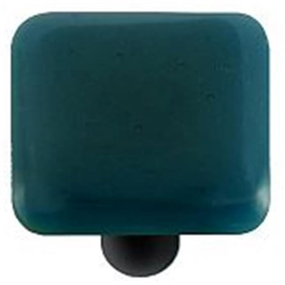 Steel Blue Square Glass Cabinet Knob - Black Post - Handmade Artisan Glass Knob