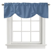 Steel Blue Tie Up Valances Curtain, Gray Blue Color Solid Background Rustic Farmhouse Adjustable Valance for Window Light Filtering for Kitchen and Bathroom Rod Pocket 1 Panel 42x12in