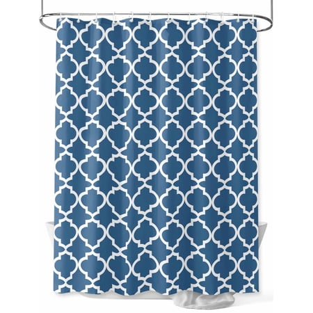 Steel Blue White Geometric Shower Curtain, Minimalist Morocco Pattern Bathroom Decor Curtains Set with Hooks, Waterproof Fabric Home Accessories, Stall 48 X 72 Inch