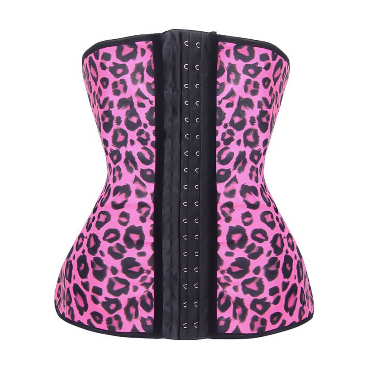 Steel Boned Latex Leopard Print Waist Trainer Pink Large