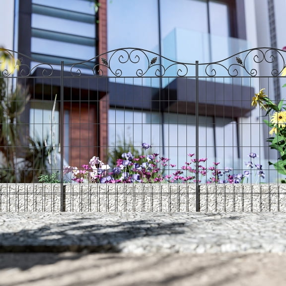 Steel Border Folding Fence for Garden Landscaping, 4 Pack 44x36 Inch Decorative Fence Panel, Black Metal Yard Edging for Paths and Flower Borders, Linear Length 12 Feet