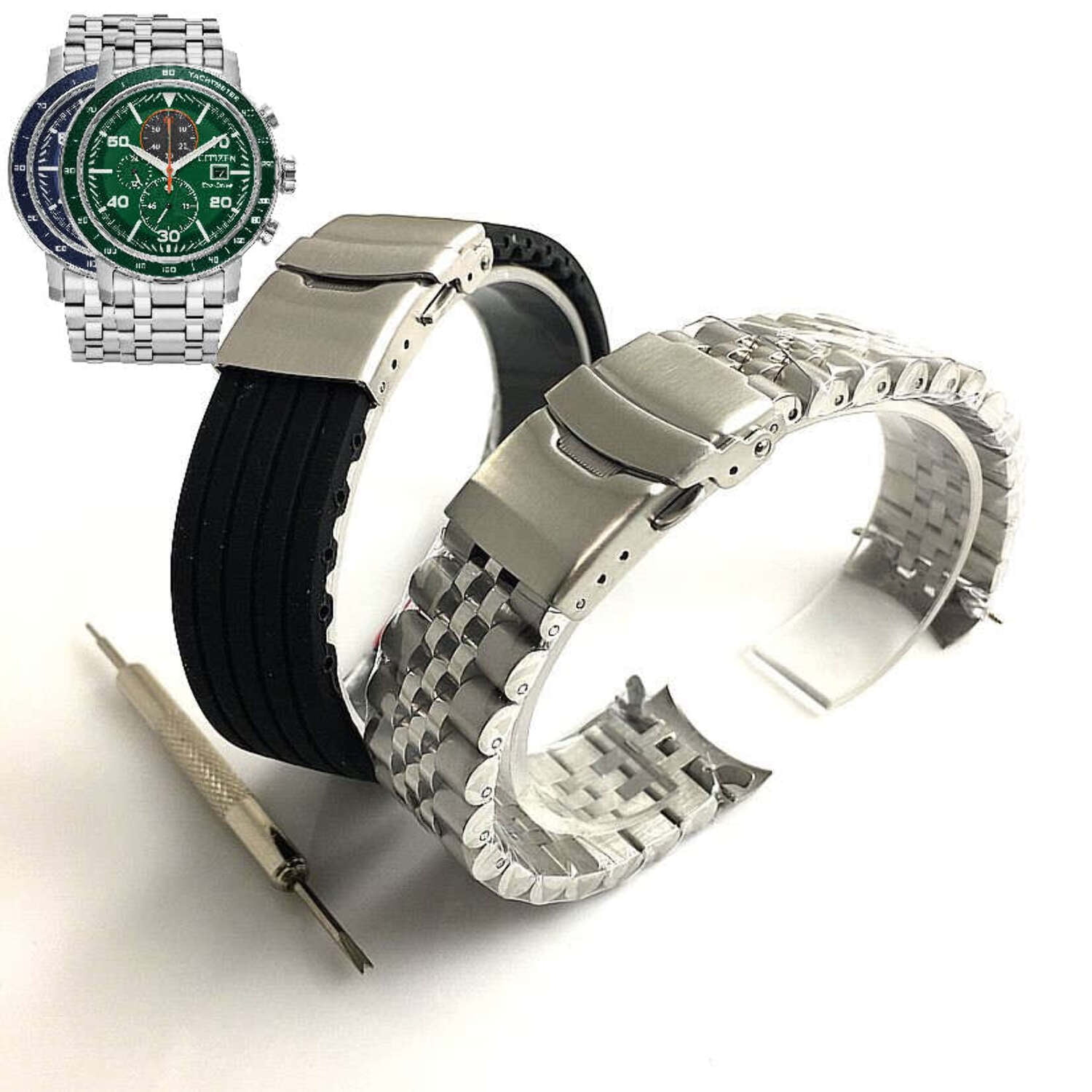 Pack of 2 Steel Bracelet & Silicone Replacement Watch Band