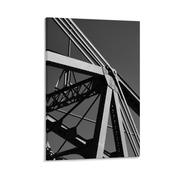 Steel Bridge Framework, Monochrome Structure, Framed Canvas Art, 12x8 in