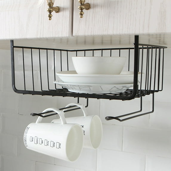Steel Under Cabinet Shelf Basket Organizer, Metal Wire Rack Hanging Storage Baskets Holds up to 22lbs for Kitchen, Office, Pantry, Bathroom, Cabinet, White