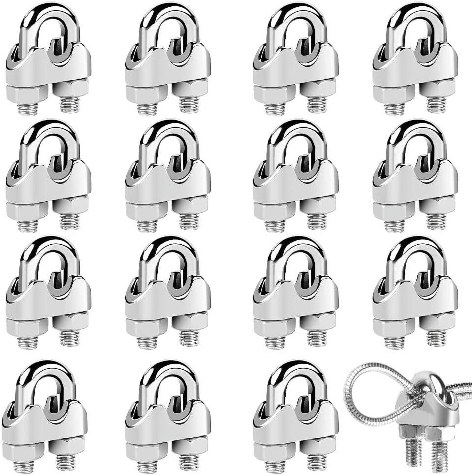 Steel Cable Clamps, 16 pcs UShaped Metal Rope Clips for Cable Fixing