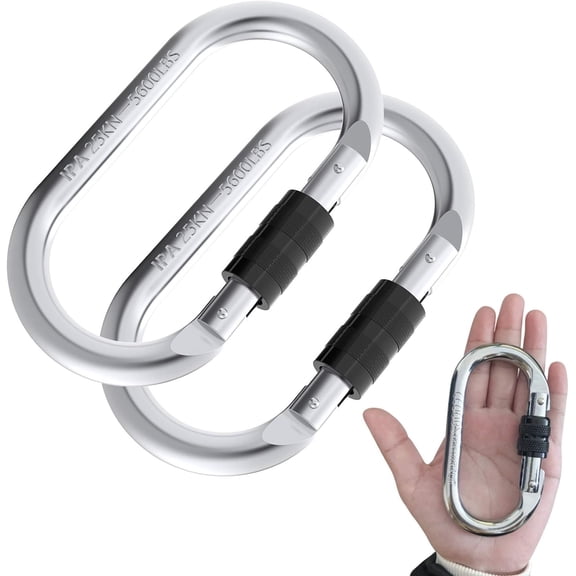 Steel Carabiner Clips, Climbing Carabiner (25kn=5600lbs), Heavy Duty Carabiner Clip, Multipurpose for Rigging, Ropes, Hammocks, Each Weighs 0.36LB (2 Pack)