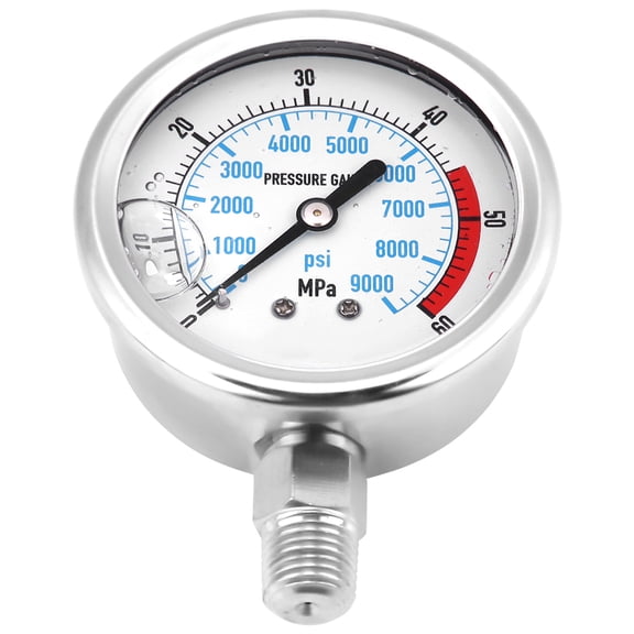 Steel Case Pressure Gauge, 9000PSI/60MPA Range, NPT1/4" Connection, Dual Scale for Accurate Readings