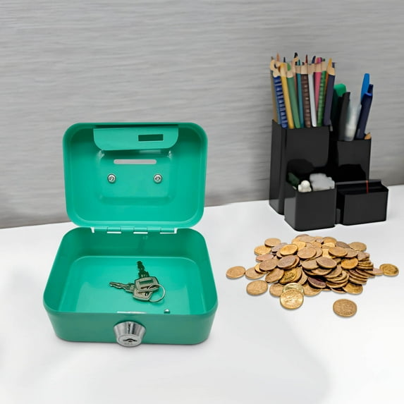 Steel Cash Box with Key Lock, Steel Cash Box with Combination Lock, Metal Small Money Organizer with Removable Money Tray, Cash Storage Box with Lockable Cover Green