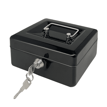 Steel Cash Box with Key Lock, Metal Small Money Organizer with Money Tray,Cash Storage Box with Lockable Cover (Black - 6 inch)