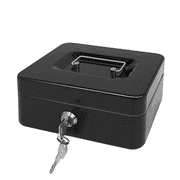 Steel Cash Box with Key Lock, Metal Small Money Organizer with Money Tray,Cash Storage Box with Lockable Cover Black - 8 inch