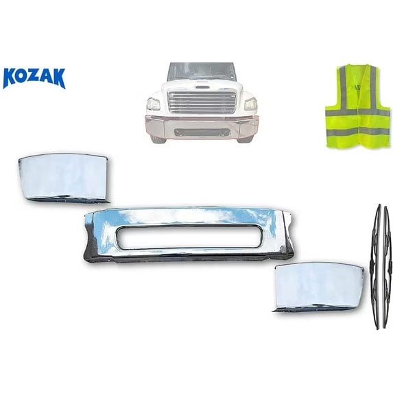 Steel Chrome Bumper Center with Corners Compatible with Freightliner M2 Business Class 106 112 2003-2021