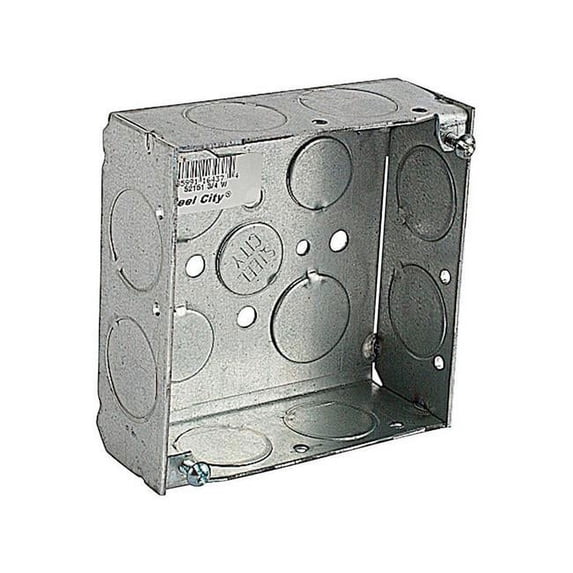 Steel City 3822053 4 in. Square Galvanized Steel Outlet Box, Silver