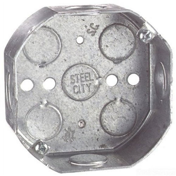 Steel City 4 in. Octagon Steel Electrical Ceiling Box Silver