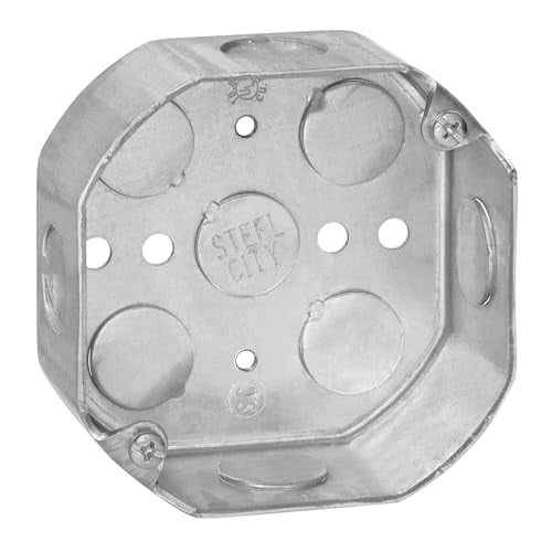 Steel City 541511/2 4" Octagon Electrical Box, 15.8 Cubic Inches, 1-1/2" Deep, 1/2" Knockouts, Pre-Galvanized Steel, Drawn Construction