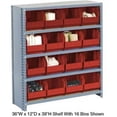 thumbnail image 1 of Steel Closed Shelving with 18 Red Plastic Stacking Bins 10 Shelves, 1 of 1