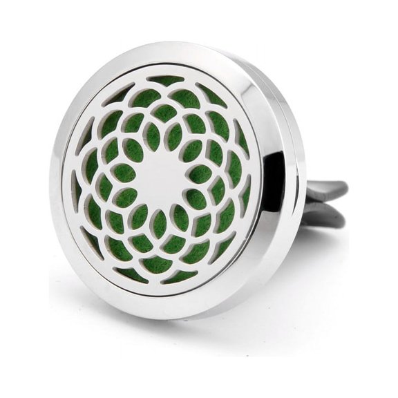 Steel Color Sunflower Car Diffuser Aromatherapy Essential Oil Black Stainless Steel Small Case with Ventilation Clip 12 Felt Pads