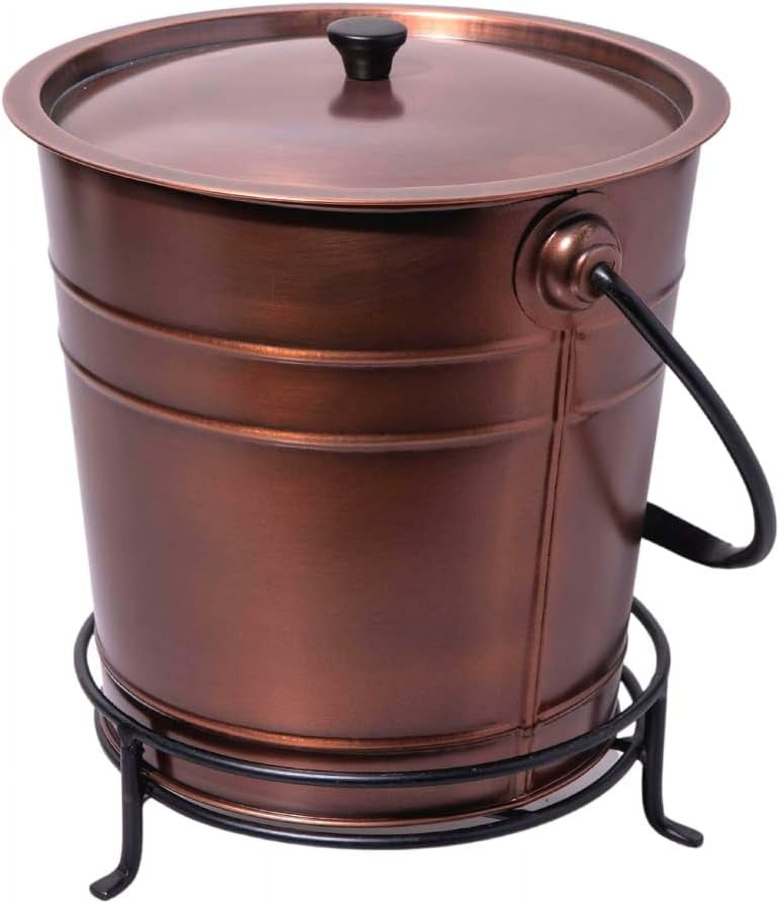 Steel Copper Finish Bucket With Floor ion Stand, Fireproof Holds 8