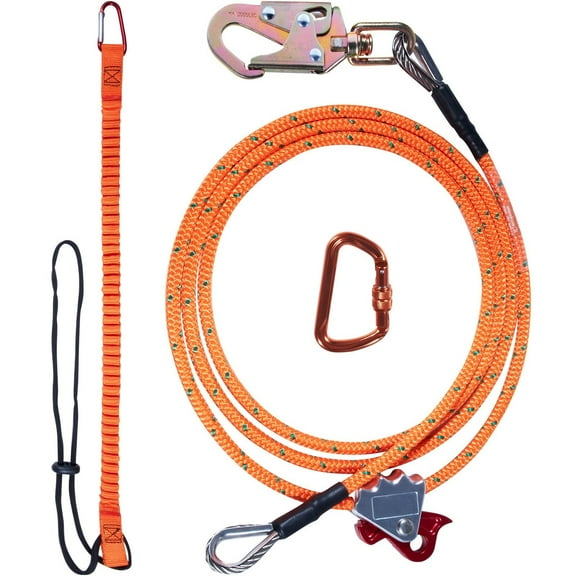 Steel Core flipline, 1/2" x 8' Arborist Flipline, Flip Line for Tree Climbing with Alloy Steel Snap Hook, Aluminum Alloy Carabiner and Extra Tool Lanyard, for Arborist, Tree Climbers