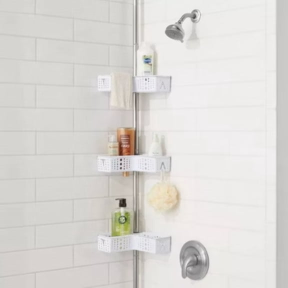 Steel Corner L Shaped Tension Pole Caddy Chrome