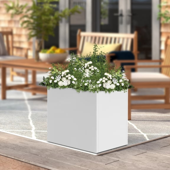 Steel Cube Planter Box, Indoor Outdoor White Square Planter, Commercial Residential Flower Pot, 24*24*24in